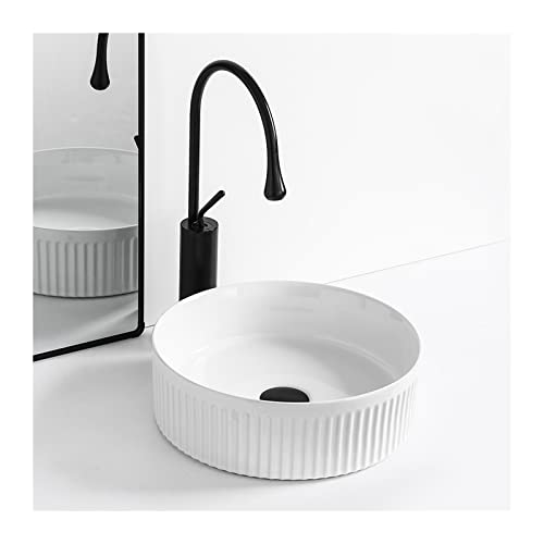 QHLMLL Bathroom Sink 14' White Round Bathroom Vessel Sink Modern Above Counter Bathroom Sink...