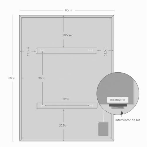 Miniatura 9 de Byecold Espejo De Baño Con Iluminación Led, 60 X 80 Cm, Espejo De Baño Sin Vaho Con Interruptor Táctil, Espejo De Pared, Espejo De Baño, Espejo De Pared, Espejo De Baño
