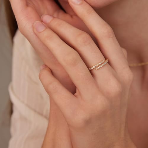14K Gold Plated Cubic Zirconia Open Twist Eternity Band for Women Moissanite Gold Open Crossover Wedding Bands Adjustable Rings for Women