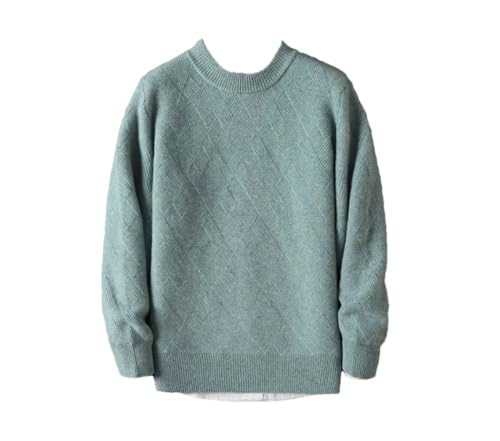 Men's Wool Loose Jacquard Crewneck Long Sleeve Sweaters Solid Color Business Knit Sweater