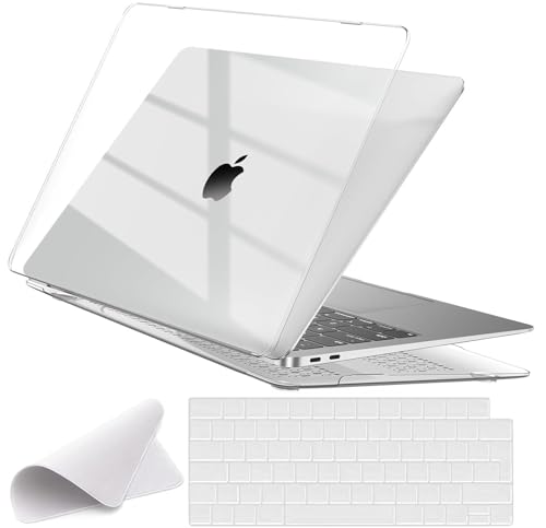 EooCoo Funda para MacBook Air 13 Pulgadas M1 A2337 A2179 A1932 2018-2021, Carcasa Rígida de Plástico + Cubierta del Teclado + Paños de Pulido, Cristal Transparente