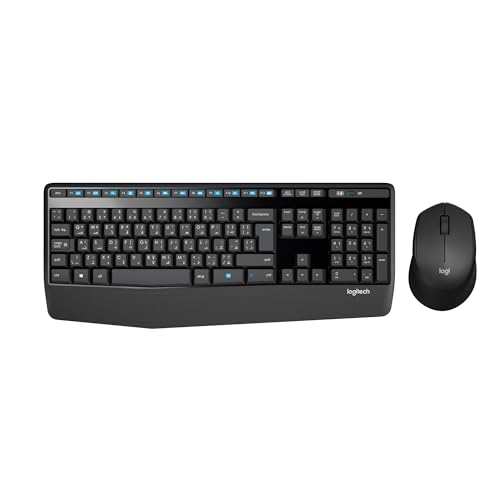 Logitech MK345 Wireless Keyboard and Mouse Combo Full-Sized Keyboard with Palm Rest Right-Handed Mouse 2.4 GHz Wireless USB Receiver Compatible with PC laptop Arabic Layout - Black
