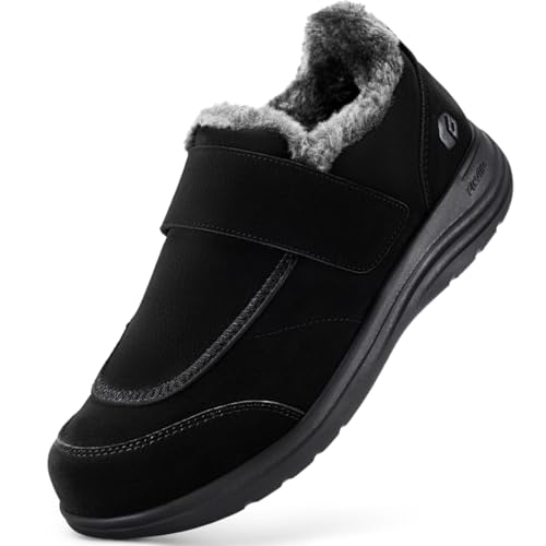 FitVille Wide Slippers for Women Diabetic Plush Fuzzy Wide Width House Warm Shoes with Adjustable Strap for Outdoor Indoor