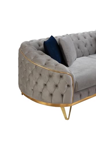 Generisch Chesterfield Sofa Maris - Samt - Sofa & Wohnlandschaft - 3-3-1 - Luxus Elegant - Wohnzimmer - 240 cm x 90 cm x 80 cm - Beige – Bild 6