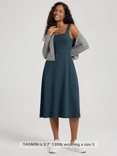 Image of ODODOS Square Neck Midi Dress with Pockets for Women Summer Casual Sleeveless Sundress Flare Tank Dress