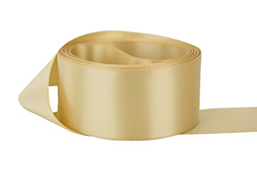 Image of Ribbon Bazaar Double Faced Satin - Premium Gloss Finish - 100% Polyester Ribbon for Gift Wrapping, Crafts, Scrapbooking, Hair Bow, Decorating & More - 1-1 /2 inch Beige 50yd Spool