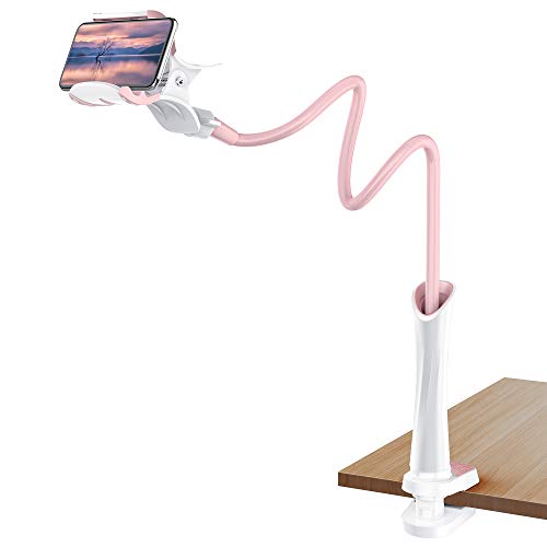 UVERTOOP Support Telephone, Universelle Lit Support Telephone Bureau Rotation 360°Support Smartphone Col de Cygne Bras Plus Long Tablette Support pour iPhone 11 Pro XS Max 8 7 Galaxy S10 etc.-Rose Cover