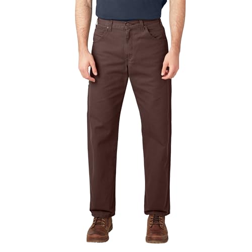 Dickies Men's Relaxed Fit Straight-Leg Duck Carpenter Jean, Rinsed Chocolate Brown, 36W x 34L