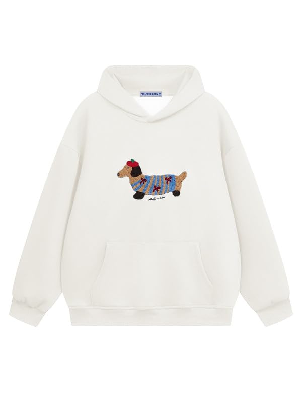Aelfric Eden Hoodie Herren Oversize Kapuzenpullover Langarm Sweatshirt Y2K Hoody mit Kapuze Basic Kapuzen Pullover Vintage Hooded mit Muster Unisex Sport Oberteile Streetwear Weiß, M