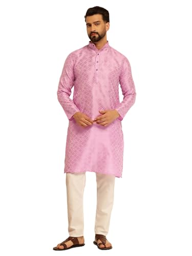 Image of SOJANYA (Since 1958 Men's Jacquard Silk Woven Motifs Kurta With White Pyjama