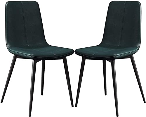 SJIALEN Set of 2 Dining Chairs, PU Leather Backrests Lounge Office Chair Solid Metal Black Legs Restaurant Hotel Meeting Room Chair Kitchen Chair (Color : Green, Size : 43x40x86cm)