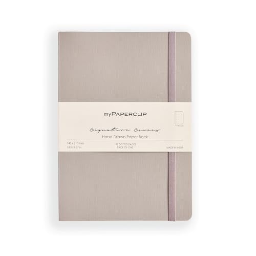 Image of myPAPERCLIP Signature Series A5 Dot Grid Notebook | 192 Pages, 90 GSM Recycled Paper | Soft Cover | A5 Size (5.83 x 8.27 in) | Bookmark & Elastic Closure | Grigio