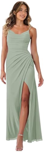 Noras dress Spaghetti Strap Bridesmaid Dresses for Wedding Long with Slit 2025 Chiffon A Line Formal Party Dress NO110