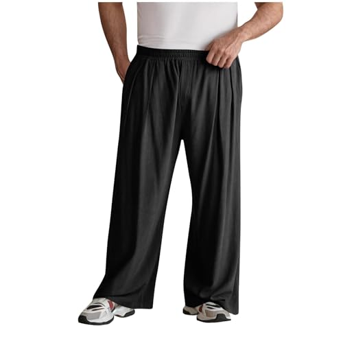 Xiaojmake Men's Wide Leg Linen Pants Big and Tall Casual Loose Cotton Hippie Yoga Beach Pants Straight Fit Baggy Trousers