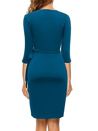 Image of Berydress Women's 3 /4 Sleeve V Neck Casual Party Work Faux Black Wrap Dress