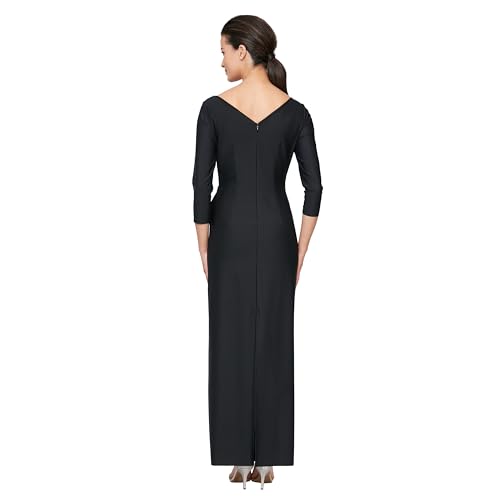Alex Evenings Women's Slimming Long Length ¾ Sleeve Mother of The Bride Dress with Cascade Ruffle Skirt and Side Ruching3