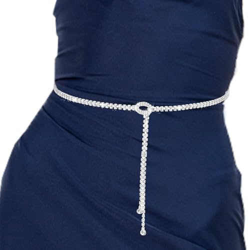 Bewudy Rhinestone Belts For Women, Silver Rhinestone Dress Belts Sparkly Crystal Chain Belt for Women, Wedding Party4