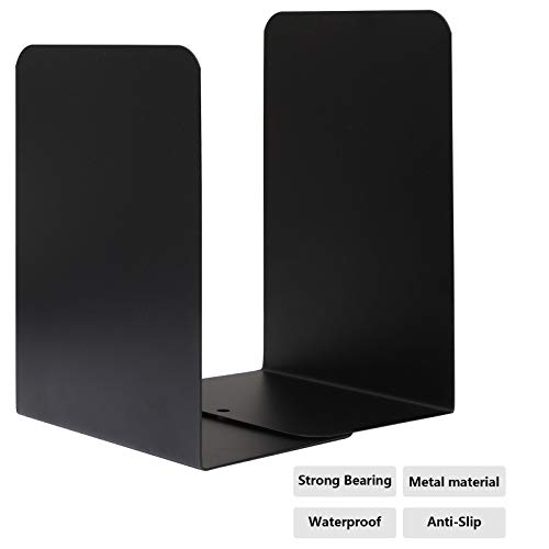 6 Pcs Metal Bookends 8”Heavy Duty Book Ends And Desktop Organizer,Book Stopper For Books,Movies,Cd, 3 Pair Black Bookend Supports #TOP3