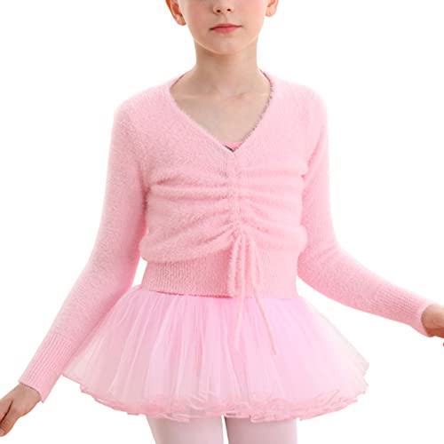 Doomiva Girl's Dance Top Wrap Shrug Sweater For Ballet Long Sleeve Drawstring Cover Up Top Warm Pullover Pink 2-3 Years #TOP1