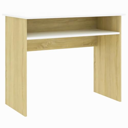 Image of MATTERHORN Engineered Wood Office Table, Work from Home Table with Shelf for Storage (DIY, 900 x 500 x 750 mm, MOOT-10002FebVar) (Beige and White)