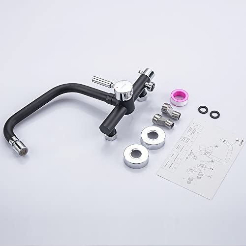 ONECE Wandarmatur Küche mit 3/4 Zoll Anschluss für Geschirrspüler/Waschmaschine, Küchenarmatur Wandmontage mit 2 Strahlarten, Armatur Wand Mischbatterie, Schwarz