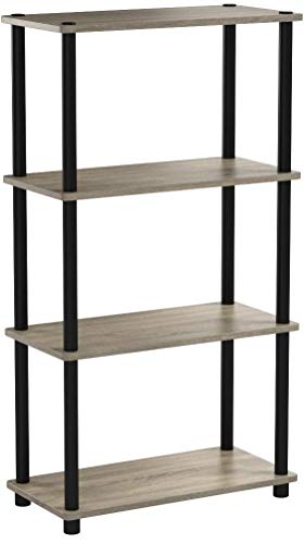 Furinno (99557GYW/BK) Turn-N-Tube 4-Tier Multipurpose Shelf Display Rack - French Oak Grey/Black