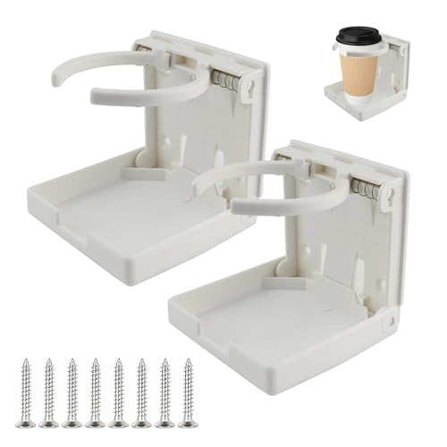Yourkar Lot de 2 Porte-gobelets Pliables réglables en ABS avec vis, Porte-Bouteille d'eau pour Camion, Camping-Car, Van, Bateau, Camping-Car, Caravane, Accessoires de Voiture (Blanc)