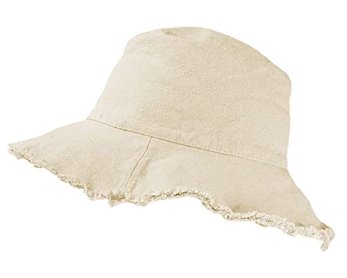 KorhLeoh Sombrero de playa de ala ancha de algodón lavado con protección solar para el verano, beige, Talla única Cover