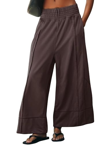 Womens Wide Leg Pants Casual Elastic High Waist Baggy Sweatpants Loose Cotton Lounge Palazzo Trousers