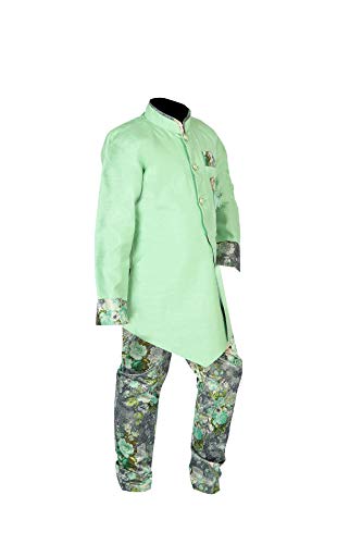 Image of AHHAAAA Kid's Cotton Blend Casual Indo-Western Kurta and Pyjama Set