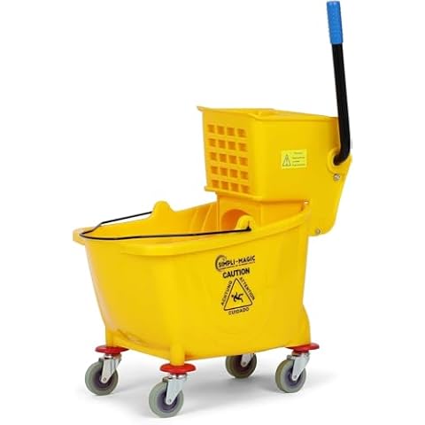 Simpli-Magic 79358 Commercial Mop Bucket with Side Press Wringer, 26 Quart, 14.75"L x 12.95"W x 19.95"H, Yellow Cover
