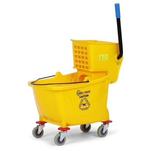 Simpli-Magic 79358 Commercial Mop Bucket with Side Press Wringer, 26 Quart, 14.75"L x 12.95"W x 19.95"H, Yellow