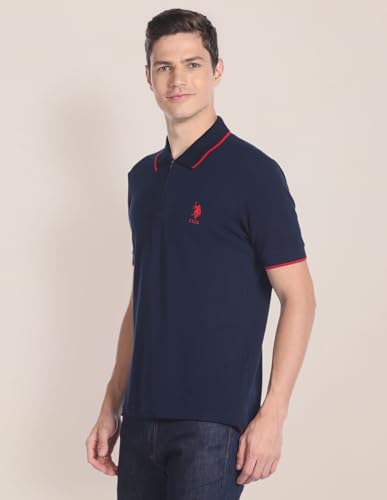 Image of U.S. POLO ASSN. Knitted Slim Fit Polo T Shirts for Men - 100% Cotton, Half Sleeves Mens Tshirt