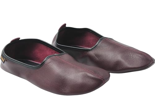 Akdam Pantoufles Unisexes en Cuir Veritable Bordeaux – Chaussons Babouches Confortables pour la Maison (Size 37)