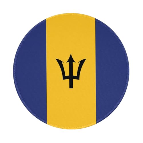 Tapis de souris rond drapeau de la Barbade, 20,3 cm, base en caoutchouc antidérapant, idéal pour le bureau et les jeux, tapis de souris de bureau