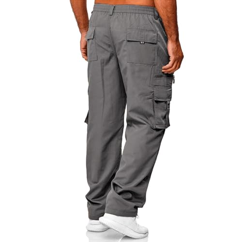 Cargo Pants for Men Elastic Waist Drawstring Straight Leg Hiking Pants Outdoor Athletic Joggers Sweatpants with Pockets3
