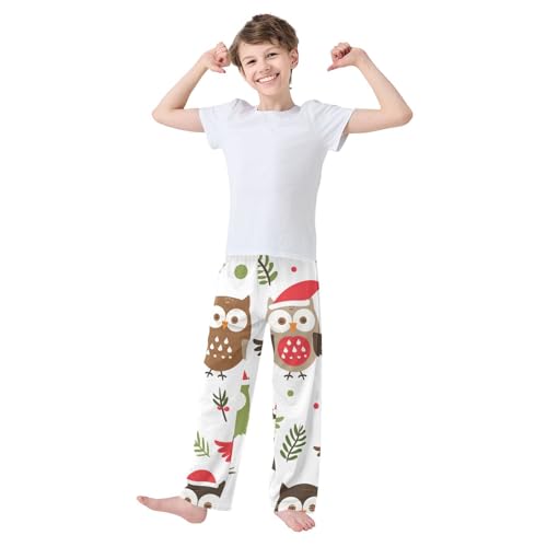 Owl Spruce Branch Boys Long Pants Soft Trousers Elastic Waist Kids Lounge Bottoms with Pockets S-XL2