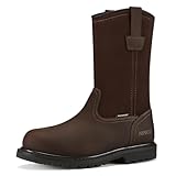HISEA NINGO Mens Steel/Soft Toe Work Boots, 100% Waterproof Wellington Boots with Full-grain Leather, Oil & Slip Resistant, Hazard Protection, Pull on Work Shoes for Men, for Construction, Farming