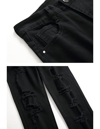 Men's Holes Ripped Black Stretch Denim Jeans3