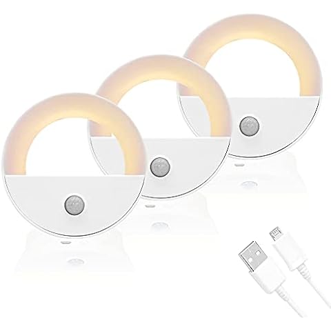 Motion Sensor Night Light, 3 Pack Stick On Indoor USB Wireless Nightlight with Built-in Rechargeable Battery,Wall Light for Bedroom, Kitchen, Wardrobe, Cupboard, Hallway, Stairs Cover