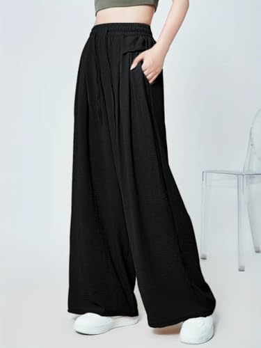 Image of GRECIILOOKS High Waist Polycotton Trousers for Women - Flared Parachute Pants with Side Pockets | Casual Travel Cargo Pants (Available in Plus Size and Value Pack)