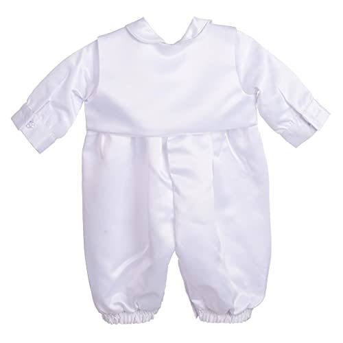 Lito Angels Barboteuse Robe Bapteme en Satin pour Bebe Fille Garcon, Body Manche Longue avec Gilet et Bonnet, Taille 0-18 Mois, Blanc - Image 4