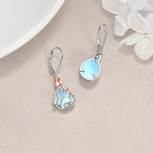 AOBOCO Butterfly/Dragonfly/Bee/Ladybug Leverback Earrings 925 Sterling Silver Rose Lotus Tulip Flower Filigree Dangle Earrings Teardrop Moonstone Larimar Turquoise Abalone Shell Jewelry Birthday Gifts for Women2