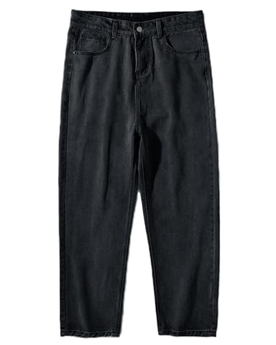 Men's Loose Fit Straight Leg Denim Jeans Baggy Wide Leg Plain Pants Trousers Minimalist Solid Color Style - Main Image