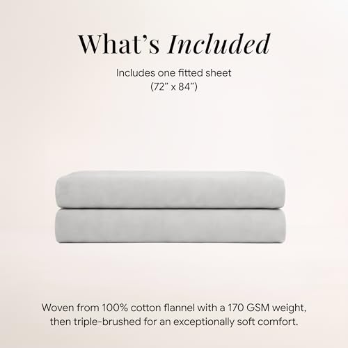 Image of Tribeca Living Cal King Flannel Fitted Sheet 170 GSM Brushed Cotton - Extra Deep Pocket Fits Mattresses up to 24 Inches - Warm and Cozy for Cold Nights in Silver Grey