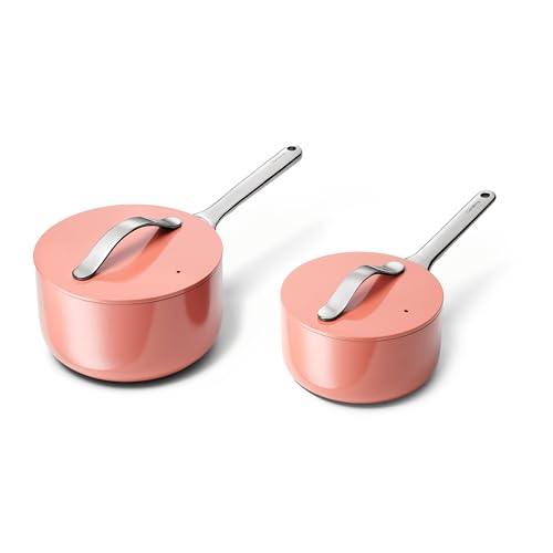 Image of Caraway Nonstick Ceramic Sauce Pans with Lids (3 qt & 1.75 qt) - Non Toxic, PTFE & PFOA Free - Oven Safe & Compatible with All Stovetops (Gas, Electric & Induction) - Perracotta