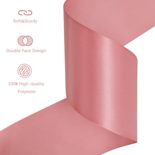 Image of Dusty Pink Satin Ribbon 3 inch X 15 Yards Polyester Ribbon for Gift Wrapping Very Suitable for Weddings Party Hair Bow Invitation Decorations and More