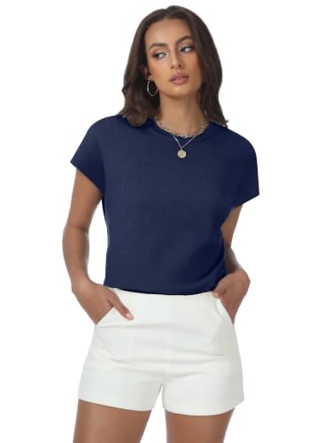 Image of Womens Tops Summer Sweaters Short Sleeve Shirts Dressy Casual Basic Casual Cap Sleeve Tops Beach Vacation Clothes
