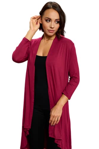 Image of Women's 3 /4 Sleeve Soft Open Front Casual Flowy Long Viscose Made from Bamboo Cardigan