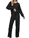 Blooming Jelly Damen Lang Schlafanzug Gerippte Pyjama Set Herbst Winter Hausanzug Zweiteiler Loungewear Schwarz M